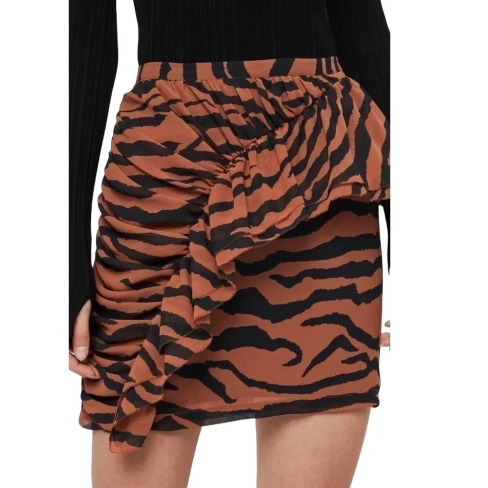 NWT! ALLSAINTS Nia Zephyr Miniskirt. Color: Toffee Brown/Black. Size 2.
